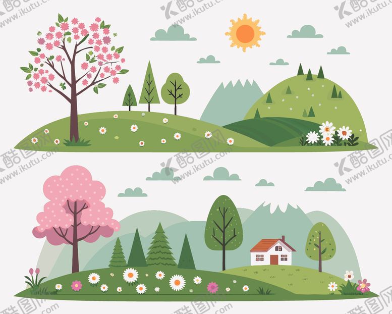 编号：92833204170104034250【酷图网】源文件下载-春日田园风光插画