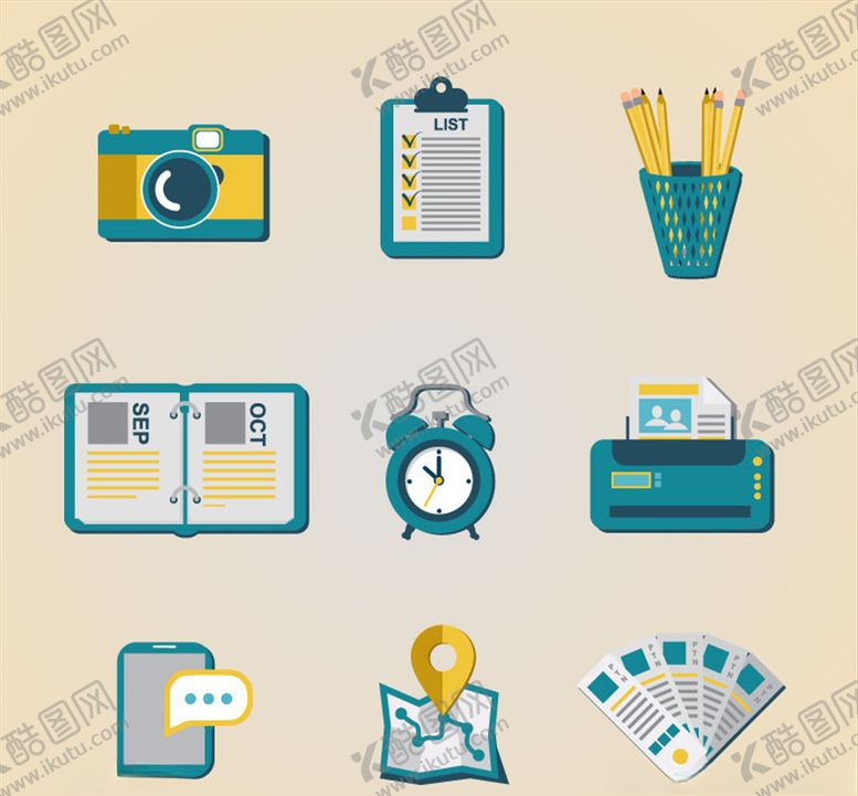 编号：90642809182015263305【酷图网】源文件下载-矢量办公元素图标