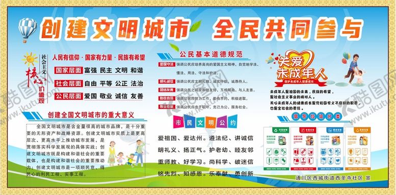 编号：81612312040847436804【酷图网】源文件下载-创文明城市宣传展板