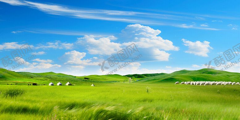 编号：39903611142340048161【酷图网】源文件下载-广袤草原蓝天白云美景