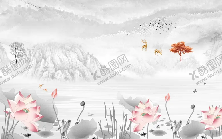 编号：41932710090803133597【酷图网】源文件下载-大理石荷花背景墙