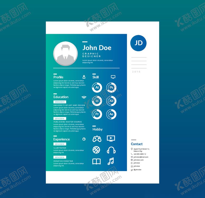 编号：36674409101912316100【酷图网】源文件下载-个人求职模板简历