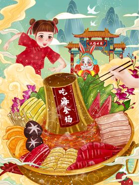 国潮美食插画火锅