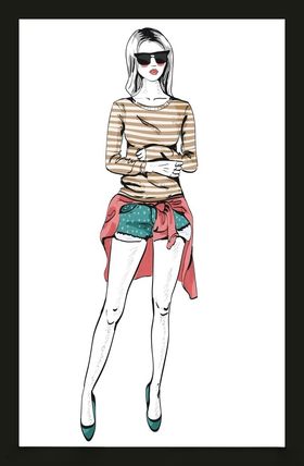手绘时装模特卡通女孩尚女孩摩登女郎