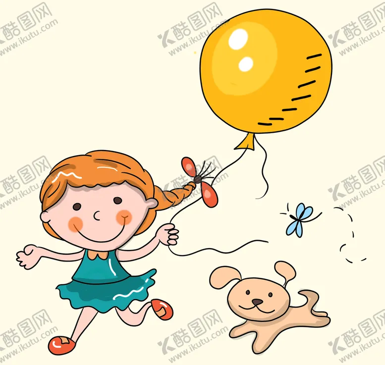编号：75680309151447068240【酷图网】源文件下载-小女孩拿着气球遛着狗