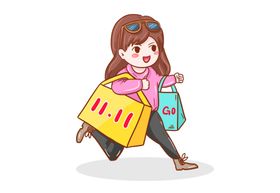 卡通女生购物元素