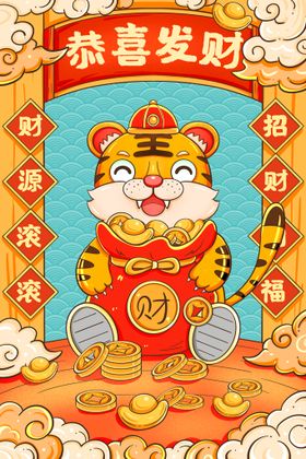 虎年国潮插画猛虎下山新年海报