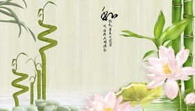 浮雕花竹子飞鸟小船背景墙