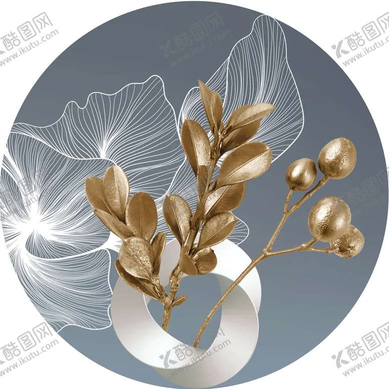 编号：51329410050437172614【酷图网】源文件下载-金色树枝艺术圆形挂画装饰画