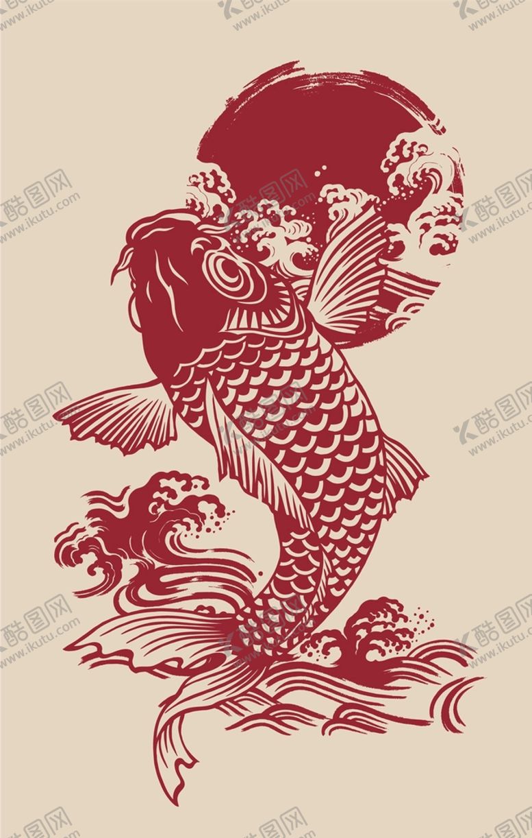 编号：31206709130613586704【酷图网】源文件下载-鲤鱼锦鲤矢量图案中国风插画国潮祥云