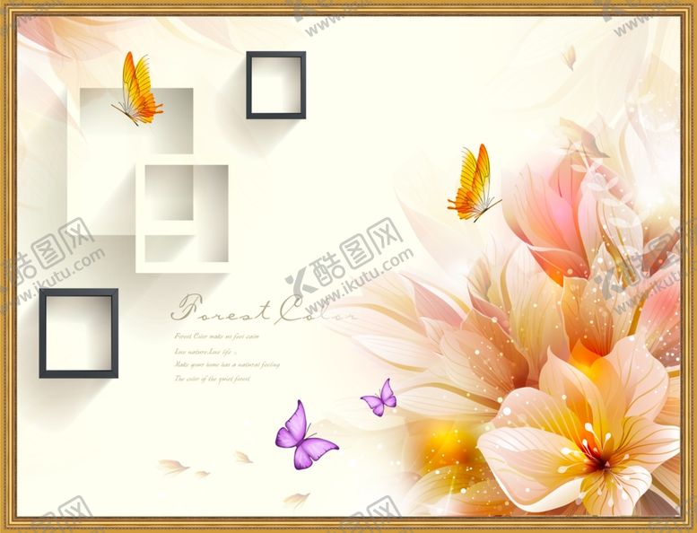 编号：61475410130439501405【酷图网】源文件下载-梦幻花卉边框背景墙