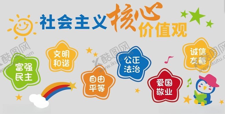 编号：22185102122106451458【酷图网】源文件下载-卡通核心价值观文化墙