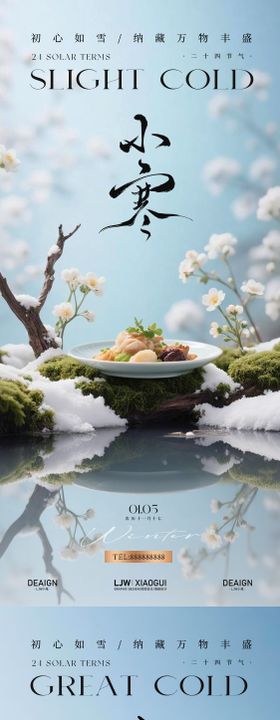 新中式小寒大寒节气餐饮海报