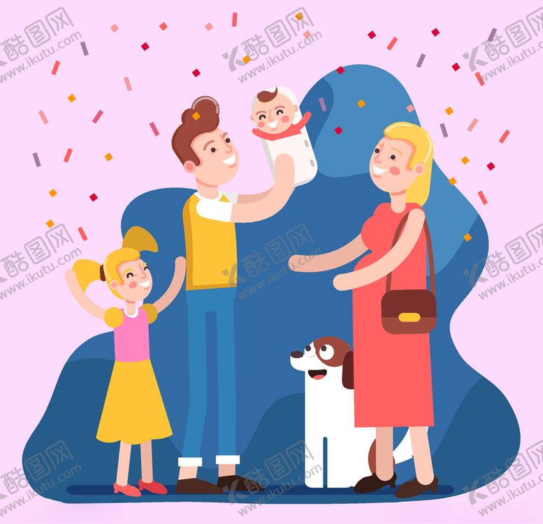 编号：49501309250643486429【酷图网】源文件下载-创意幸福四口之家和宠物狗