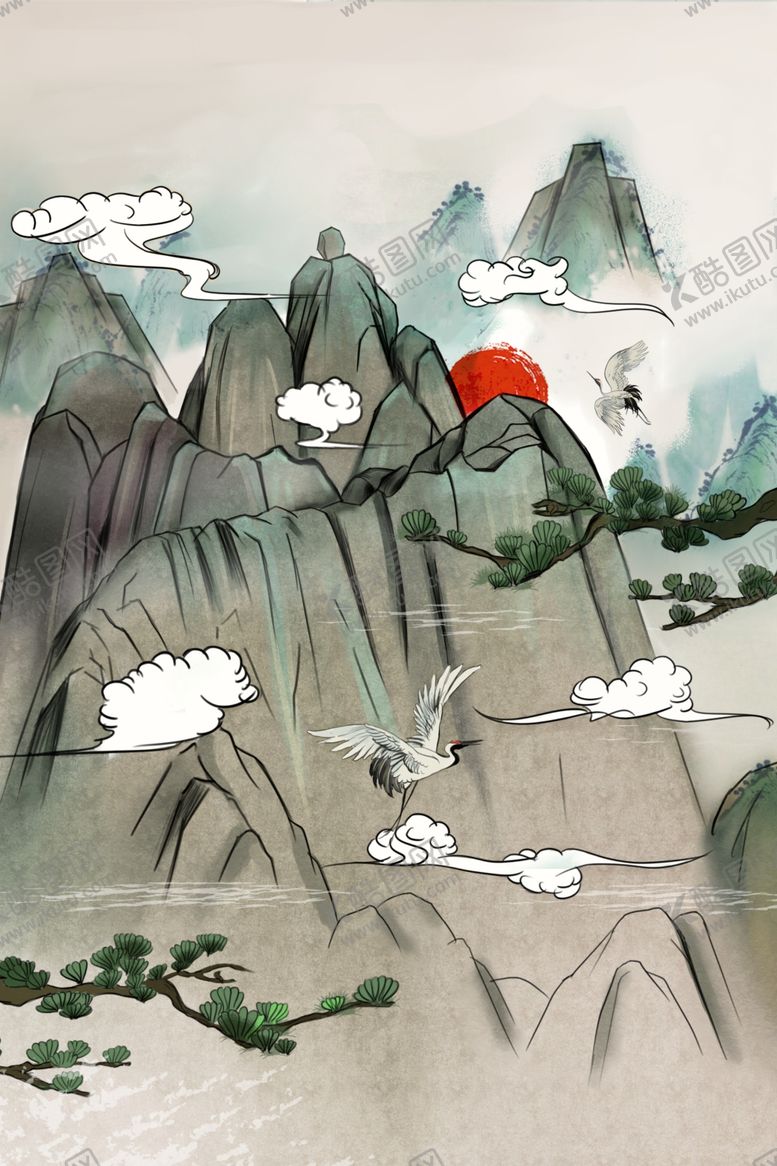 编号：52230304231007248115【酷图网】源文件下载-山水复古水墨背景海报素材
