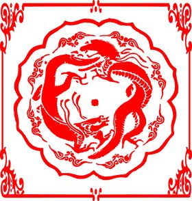 双凤戏珠传统剪纸图案