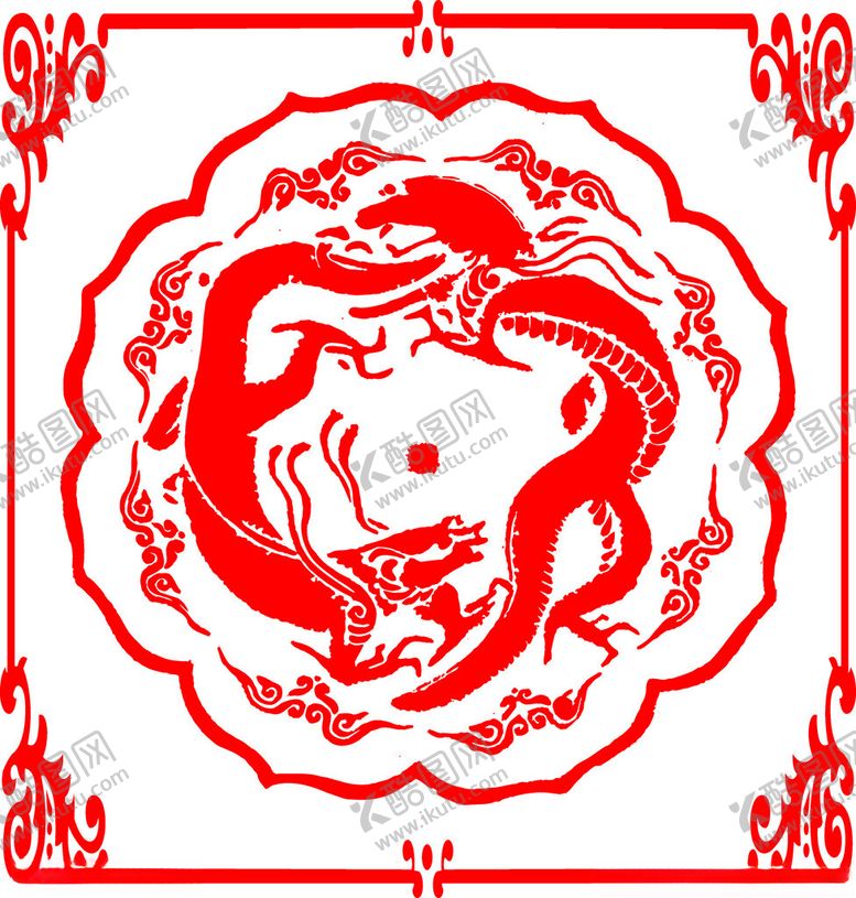 编号：10596904250248088816【酷图网】源文件下载-双凤戏珠传统剪纸图案