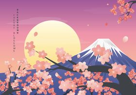 富士山樱花插画