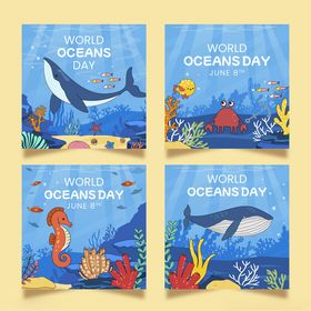 海洋日主题插画海报