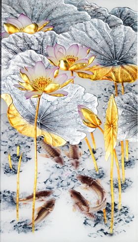 欧式金色荷花玄关画
