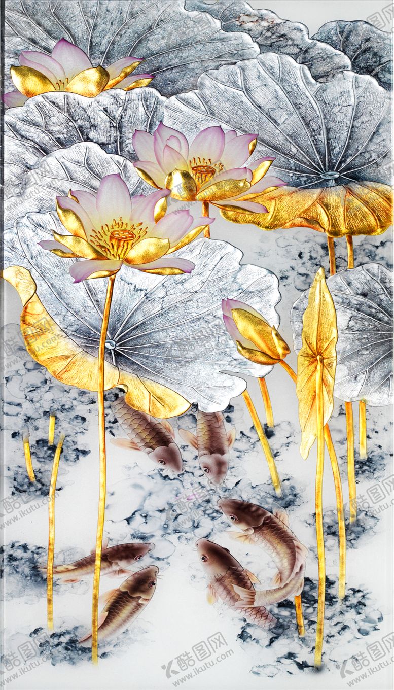 编号：87264310260840231082【酷图网】源文件下载-欧式金色荷花玄关画