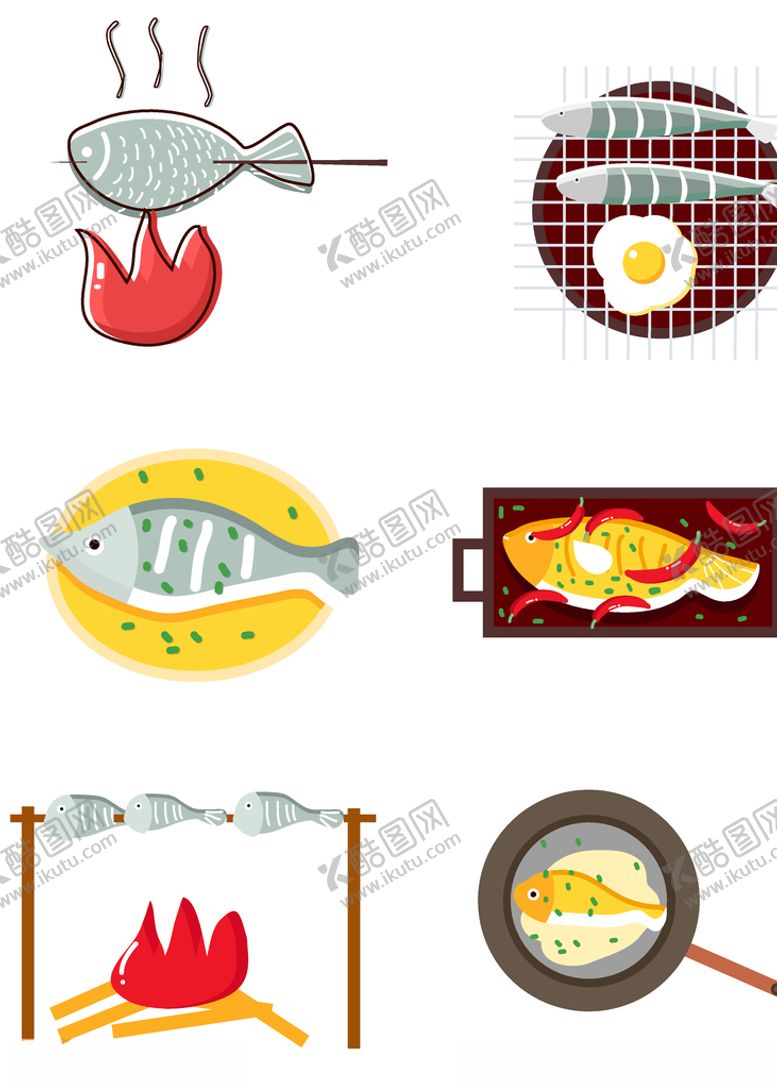 编号：77253510282048394485【酷图网】源文件下载-矢量卡通简约食物美食烧烤烤鱼