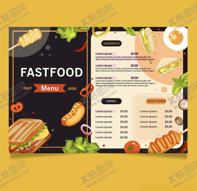 编号：84738210310524245663【酷图网】源文件下载-快餐菜单设计模板