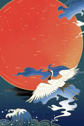 中国风国潮背景绘画云雾仙鹤