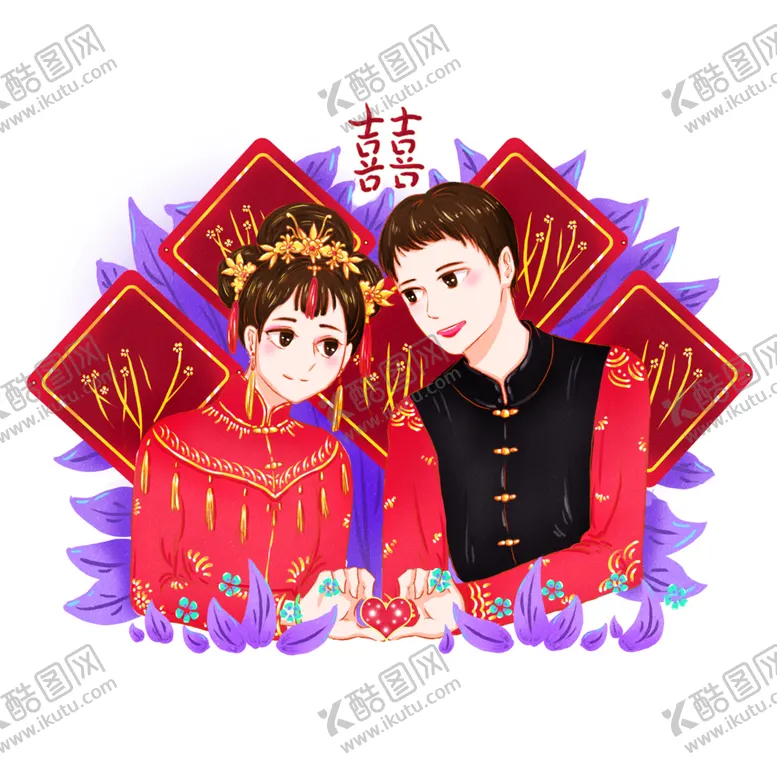 编号：40867705040907188276【酷图网】源文件下载-卡通新郎新娘PNG免扣素材