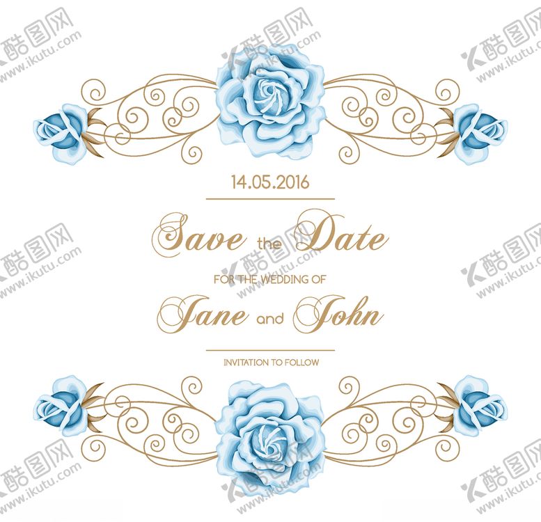 编号：57803209291030368787【酷图网】源文件下载-蓝色花卉婚礼邀请函