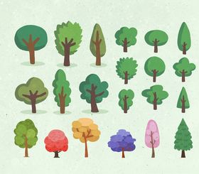 多样卡通树木插画集合