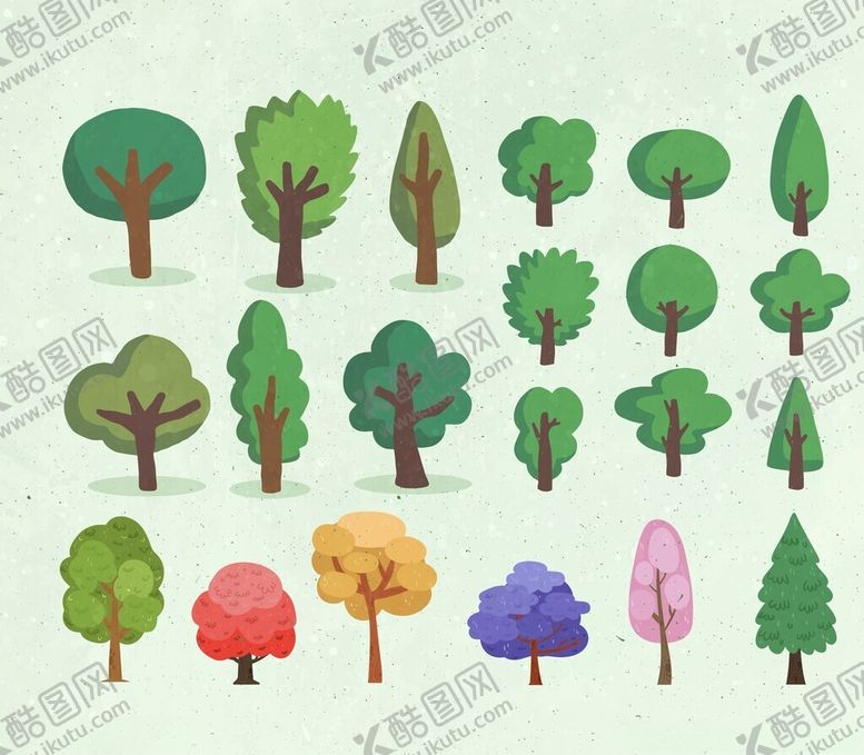编号：86253704021345043787【酷图网】源文件下载-多样卡通树木插画集合