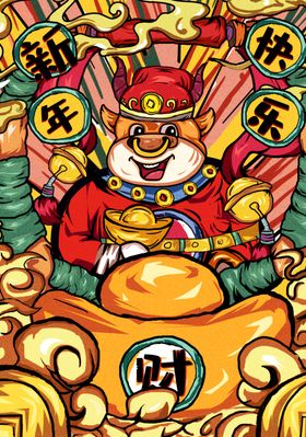 手绘牛年国潮牛年