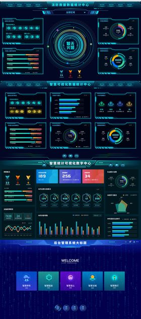 科技蓝数据可视化大屏后台UI设计