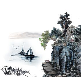 中国风山水水墨画