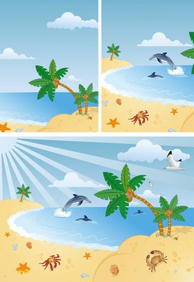 夏日海滩风光插画