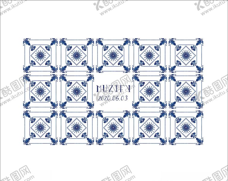编号：19609010021739503825【酷图网】源文件下载-蓝色花卉瓷砖图案