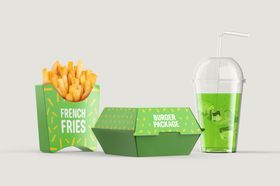 绿色薯条包装与饮料杯具