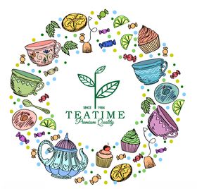 彩绘下午茶元素圆环