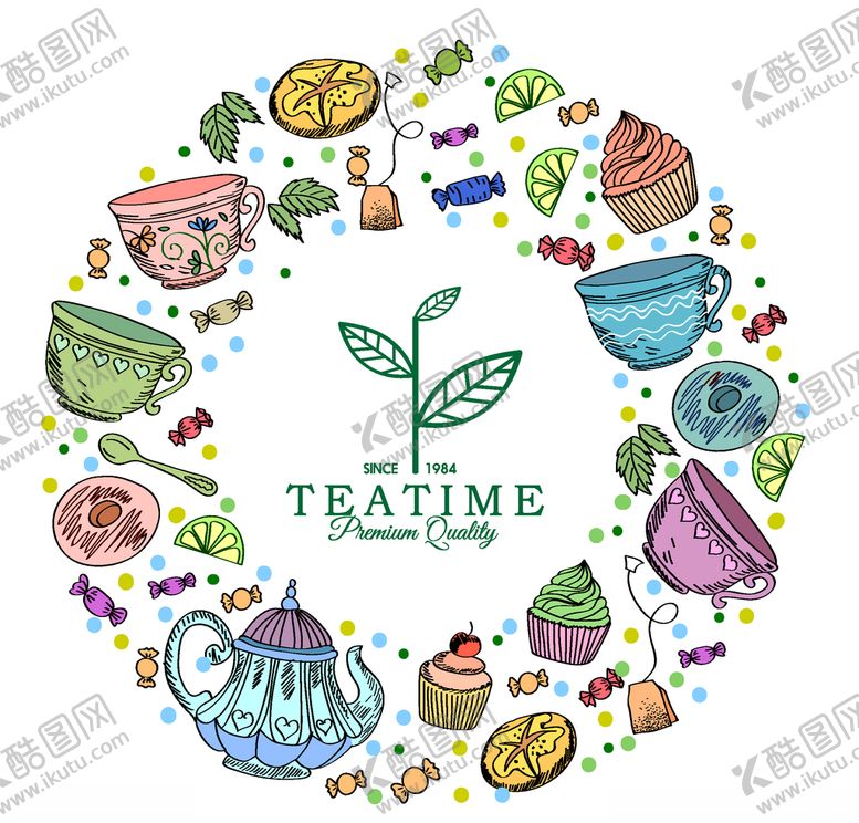 编号：22103211011909027035【酷图网】源文件下载-彩绘下午茶元素圆环