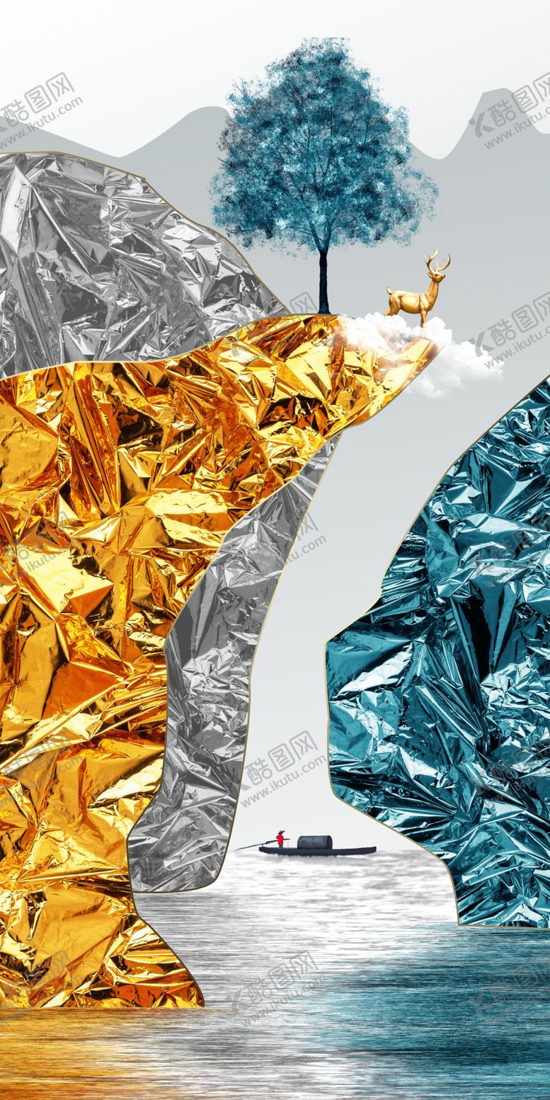 编号：76162710071051382148【酷图网】源文件下载-后现代轻奢山水玄关装饰画