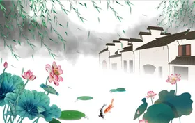 山水画中堂素材客厅风景