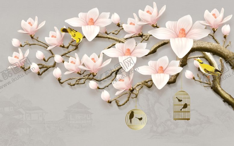 编号：59042210100552084645【酷图网】源文件下载-玉兰花背景墙