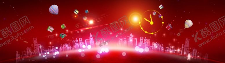 编号：35154810310604565459【酷图网】源文件下载-红色城市气球礼物盒背景