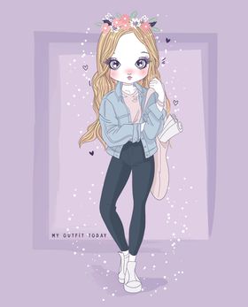 可爱卡通潮流少女插画