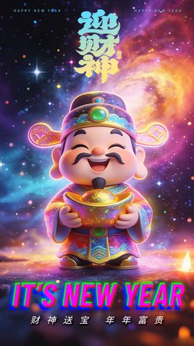 迎财神大年初五海报