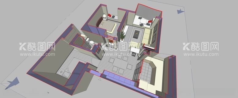 编号：86993812161209593472【酷图网】源文件下载-两房一厅室内设计模型