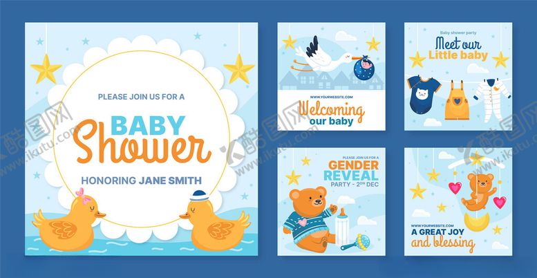 编号：14178811151408275631【酷图网】源文件下载-婴儿派对装饰卡片设计