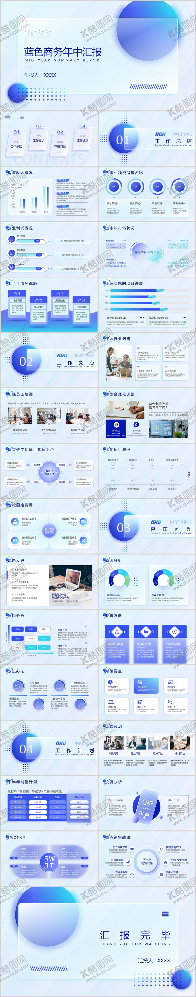 编号：58010302280324205966【酷图网】源文件下载-毛玻璃风年中汇报PPT
