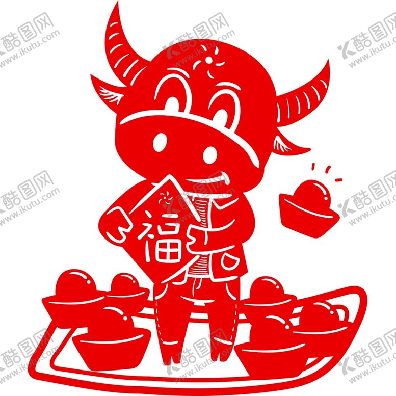 编号：54774904170144589709【酷图网】源文件下载-生肖牛剪纸